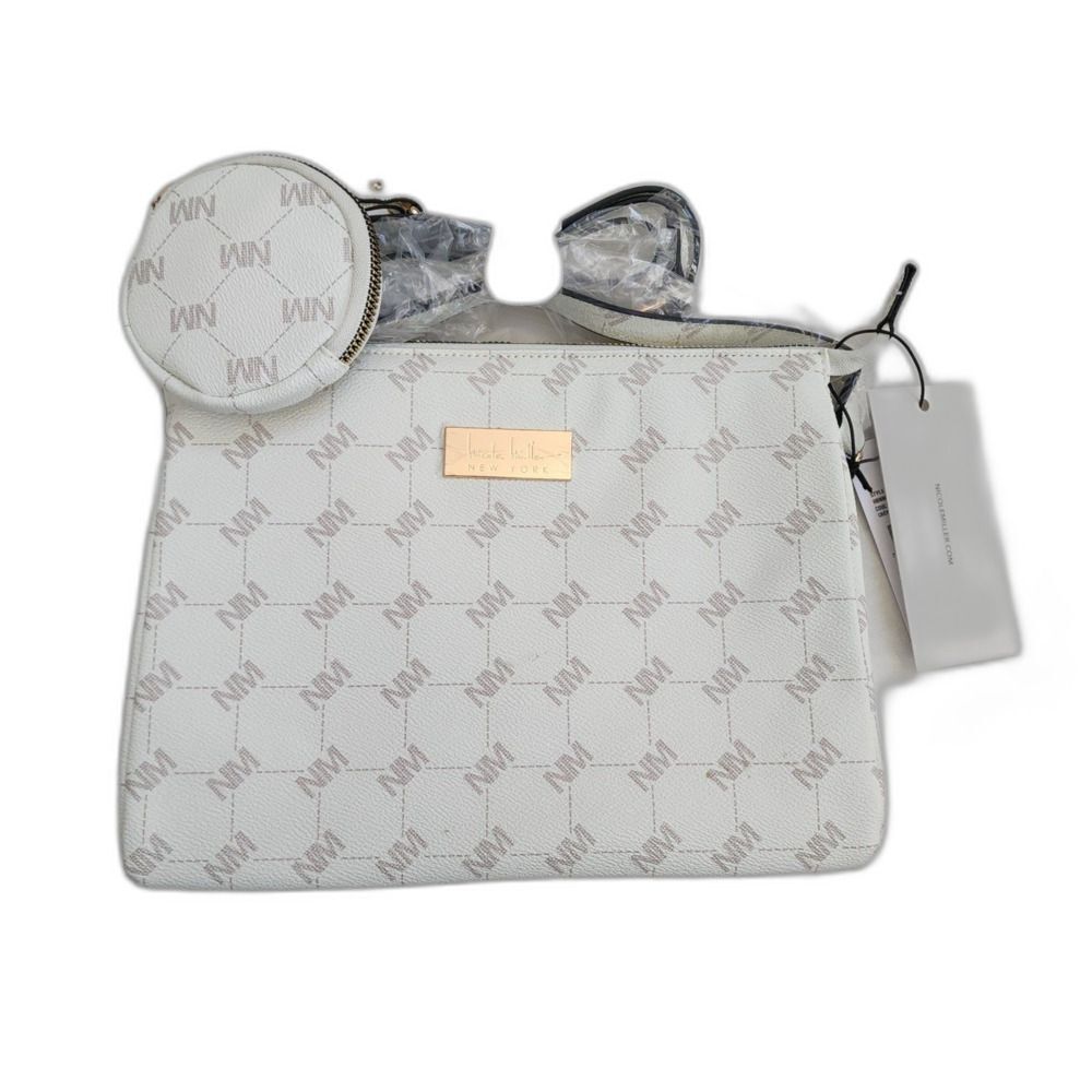 Nicole Miller Purse w/Pouch Logo Crème Bone Shoulder Crossbody Bag NWT